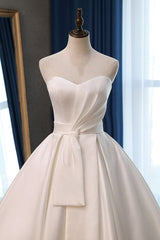 Elegant Sweetheart White Satin Wedding Dress A-line Ruffles Bridal Gowns On Sale-27dress