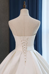 Elegant Sweetheart White Satin Wedding Dress A-line Ruffles Bridal Gowns On Sale-27dress