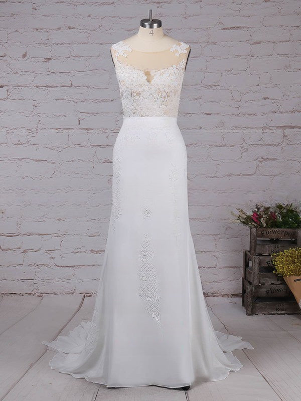 Elegant Trumpet/Mermaid Illusion Chiffon Watteau Train Wedding Dress With Appliques Lace