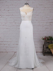 Elegant Trumpet/Mermaid Illusion Chiffon Watteau Train Wedding Dress With Appliques Lace