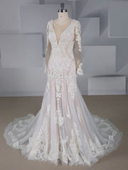 Elegant Trumpet/Mermaid Illusion Tulle Wedding Dress With Beading and Sweep Train