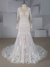Elegant Trumpet/Mermaid Illusion Tulle Wedding Dress With Beading and Sweep Train