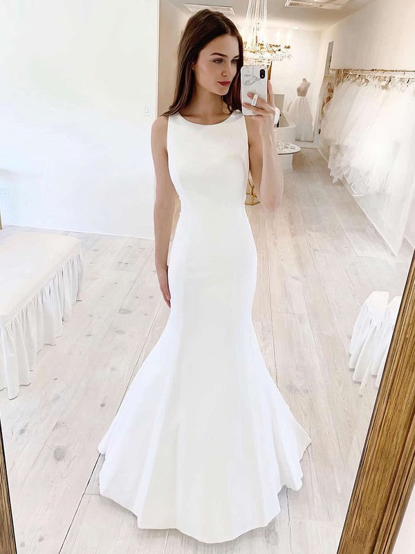 Elegant Trumpet/Mermaid Scoop Neck Satin Floor-length Wedding Dress With Bow