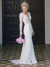 Elegant Trumpet/Mermaid V-neck Lace Chiffon Sweep Train Wedding Dress