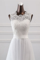 Elegant Tullace Jewel Sleeveless White Wedding Dresses with Appliques Online-27dress