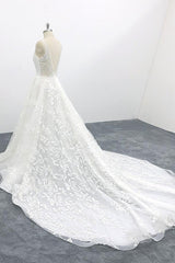 Elegant V-neck Appliques Tulle A-line Wedding Dress On Sale-27dress
