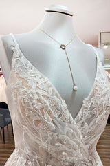 Elegant V Neck Ivory Sleeveless Ruffles A-Line Wedding Dresses-27dress