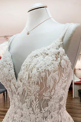 Elegant V Neck Ivory Sleeveless Ruffles A-Line Wedding Dresses-27dress