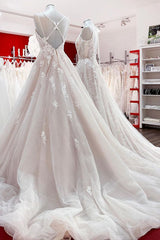 Elegant V Neck Ivory Sleeveless Ruffles A-Line Wedding Dresses-27dress