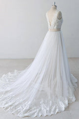 Elegant V-neck Lace Tulle A-line Wedding Dress On Sale-27dress