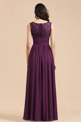Elegant V-Neck Ruffle A-line Chiffon Lace Bridesmaid Dresses-27dress