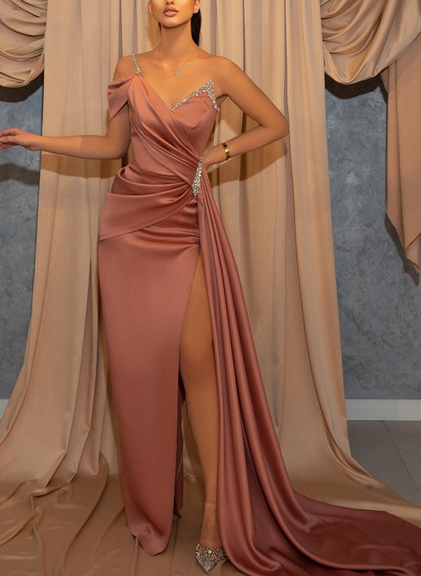 Elegant V-Neck Satin Prom Dress with Split Front-27dress