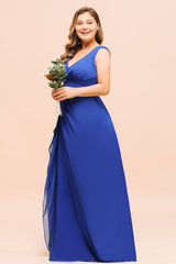 Elegant V-Neck Sleeveless Chiffon Plus Size Bridesmaid Dress-27dress
