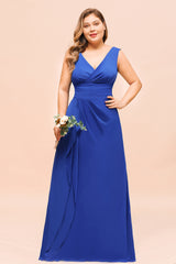 Elegant V-Neck Sleeveless Chiffon Plus Size Bridesmaid Dress-27dress