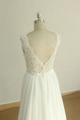 Elegant V-neck Sleeveless Lace Wedding Dresses White A-line Chiffon Bridal Gown On Sale-27dress