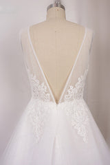 Elegant V-Neck Sleeveless Straps Lace Wedding Dress White Tulle Appliques Beadings Bridal Gowns On Sale-27dress