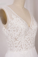 Elegant V-Neck Sleeveless Straps Lace Wedding Dress White Tulle Appliques Beadings Bridal Gowns On Sale-27dress