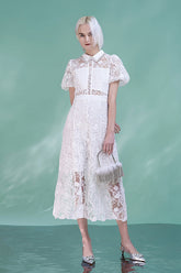 27Dress Elegant White Lace Short Sleeves A-line Dresses