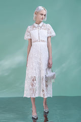27Dress Elegant White Lace Short Sleeves A-line Dresses