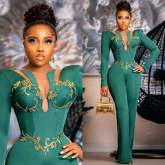 Emerald Long Sleeves Prom Jumpsuits for Women with Lace Applique-27dress