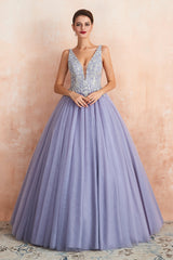 Excellent Long Princess V-neck Sleeveless Tulle Backless Prom Dress-27dress