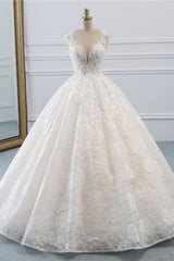 Exquisite Jewel Sleelveless Lace Wedding Dress Ball Gown appliques Bridal Gowns Online-27dress