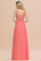 Exquisite Lace Scoop Sleeveless Bridesmaid Dresses Online with Ruffle-27dress