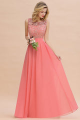 Exquisite Lace Scoop Sleeveless Bridesmaid Dresses Online with Ruffle-27dress