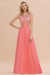 Exquisite Lace Scoop Sleeveless Bridesmaid Dresses Online with Ruffle-27dress