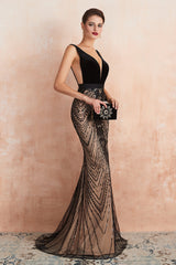 Exquisite Long V-neck Lace Mermaid Evening Dress-27dress