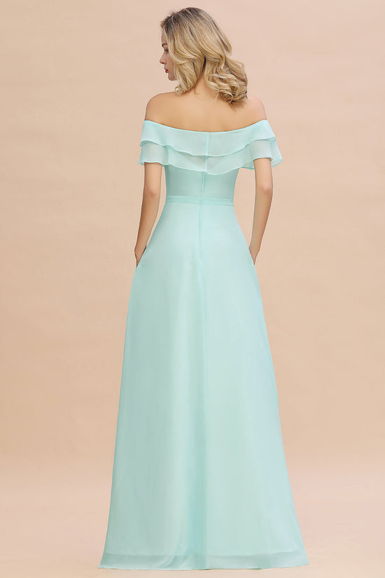 Exquisite Off-the-shoulder Slit Mint Green Bridesmaid Dress With Pockets-27dress
