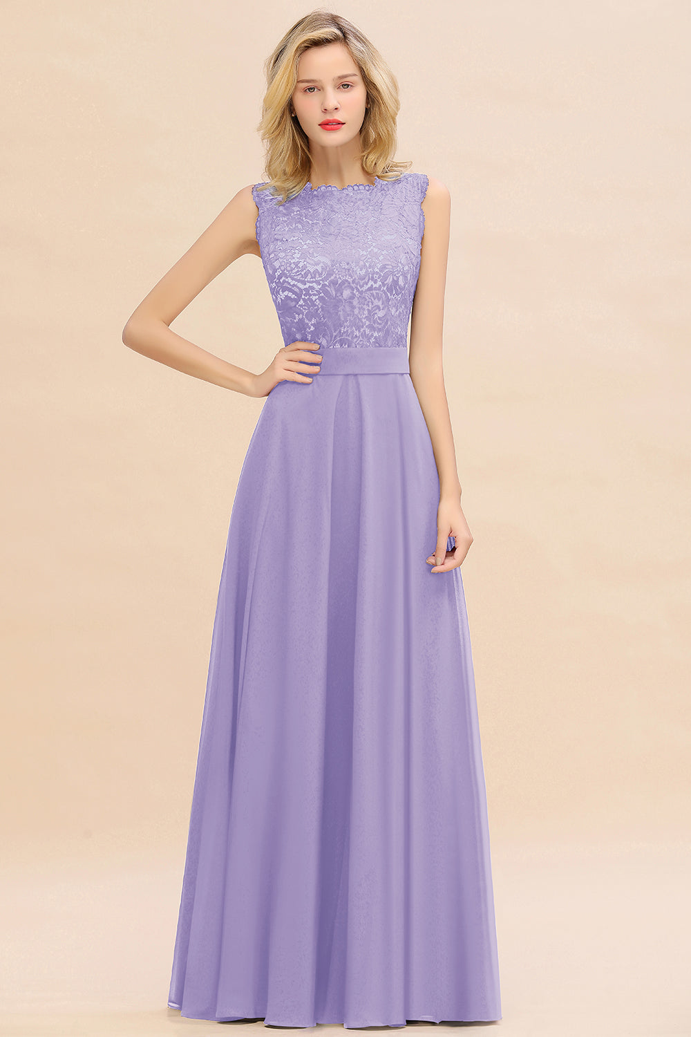 Exquisite Scoop Chiffon Lace Bridesmaid Dresses with V-Back-27dress
