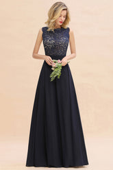 Exquisite Scoop Chiffon Lace Bridesmaid Dresses with V-Back-27dress