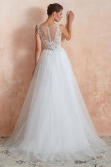 Exquisite Sequins White Tulle Affordable Wedding Dresses with Appliques-27dress