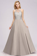 Exquisite Sleeveless Slit Lace Affordable Bridesmaid Dresses with Beadings-27dress