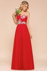 Exuqisite Sweetheart Ruffle Red Bridesmaid Dresses with Appliques-27dress