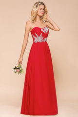 Exuqisite Sweetheart Ruffle Red Bridesmaid Dresses with Appliques-27dress