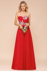 Exuqisite Sweetheart Ruffle Red Bridesmaid Dresses with Appliques-27dress