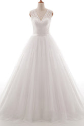 Eye-catching V-neck Tulle A-line Wedding Dress On Sale-27dress