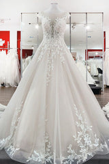 Eye-taking Jewel Tulle Lace Appliques Ruffles A-Line Wedding Dresses-27dress