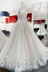 Eye-taking Jewel Tulle Lace Appliques Ruffles A-Line Wedding Dresses-27dress