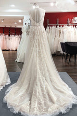Eye-taking Sleeveless Tulle V Neck Lace A-Line Wedding Dresses-27dress