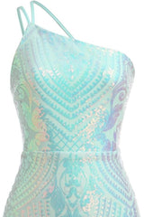 Sparkly Mint Green Sequin One Shoulder Short Homecoming Dress
