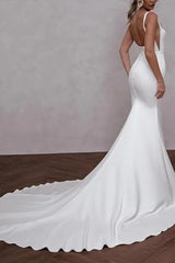 Spaghetti Straps Sleeveless Mermaid Backless Wedding Dress