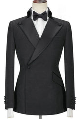 Fancy Peaked Lapel Two Pieces Black Prom Suits