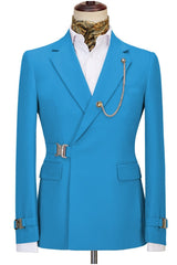 Fancy Notched Lapel Blue Prom Suits For Men