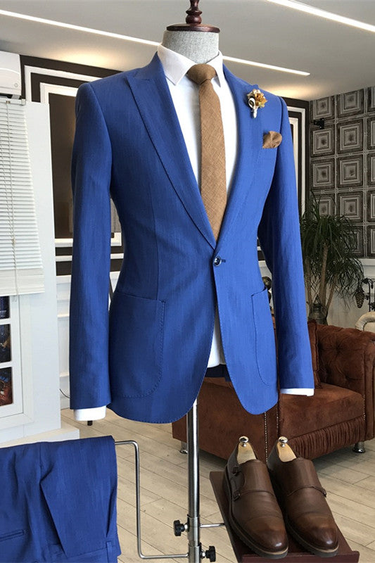 Fancy Blue Peaked Lapel Men Suits For Prom