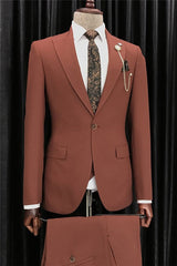 Fancy Brick-Red Peaked Lapel Close Fitting Prom Suits