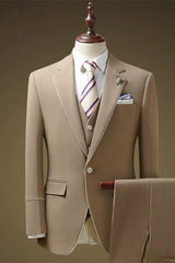 Fancy Notched Lapel Three Pieces Khaki Prom Suits For Men