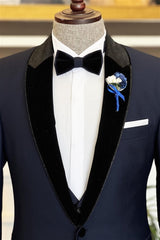 Fancy Navy Blue Peaked Lapel Two Pieces Men Suits For Wedding